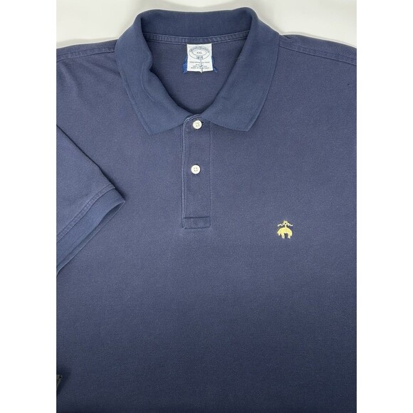 Brooks Brothers Polo Shirt XXL Navy Blue Short Sleeve Slim‎ Fit Golden Logo - Picture 1 of 7